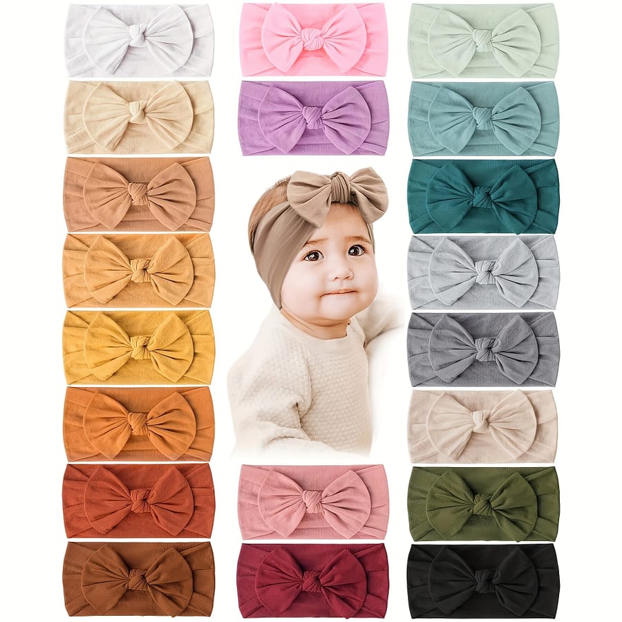 20-pack Nylon High Elasticity Bow Headbands For Toddlers, Comfortable Soft Solid Color Hair Accessories Accessories Shop Online at Dubai Trades 2