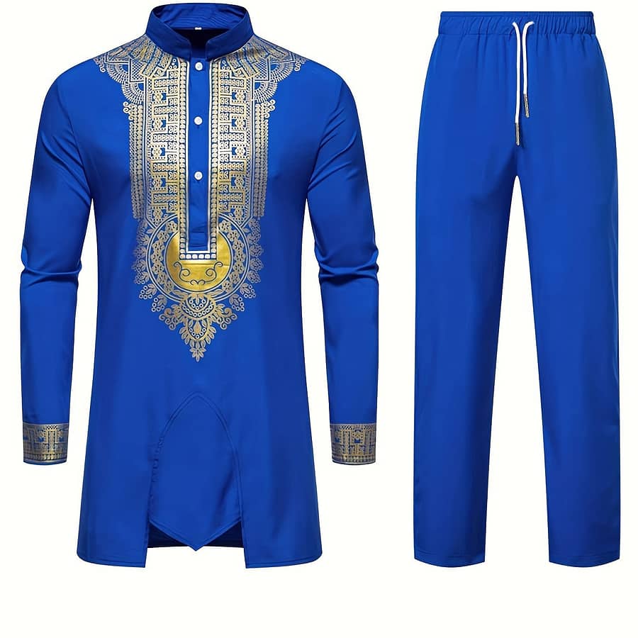 2024 New European And American Men’s Ethnic Style Long Robe Set With Long Sleeve Shirt Clothing, Shoes & Jewelry Shop Online at Dubai Trades 2