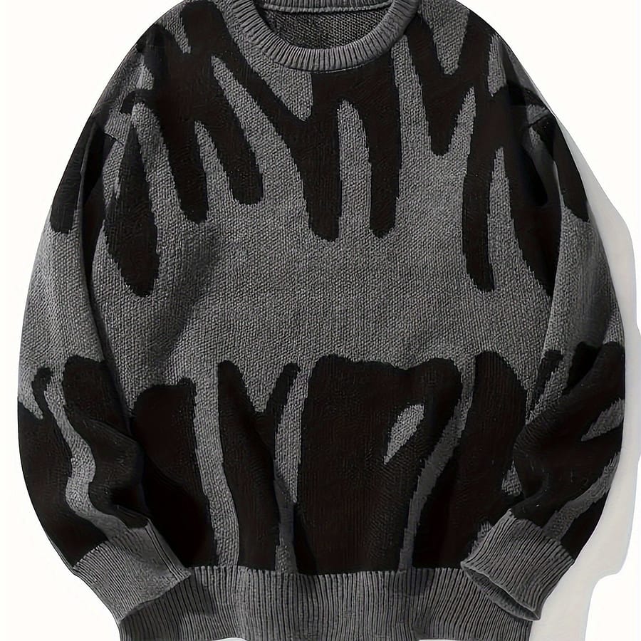 2024 Spring Brand Men’s Sweater Round Neck Loose Student Turtleneck Sweater Color Matching Gray Personality Top Clothing Shop Online at Dubai Trades 2