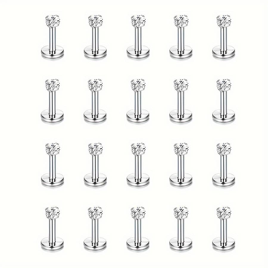 20pcs Stainless Steel Lip Studs Labret Piercing, Cubic Zirconia Cartilage Tragus Helix Ear Studs, Body Piercing Jewelry Body Jewelry Shop Online at Dubai Trades 2