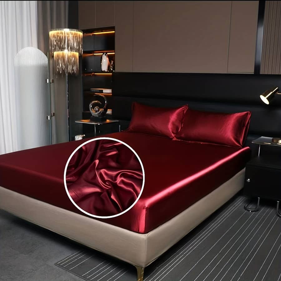 2/3pcs Of Satin Solid Color Bedding, A Y And Soft Fitted Sheet Set, Suitable For Bedrooms, Guest Rooms, Hotels (1 * Fitted Sheet+1/2 * Pillowcase, ) New 2023 Bedding Shop Online at Dubai Trades 2