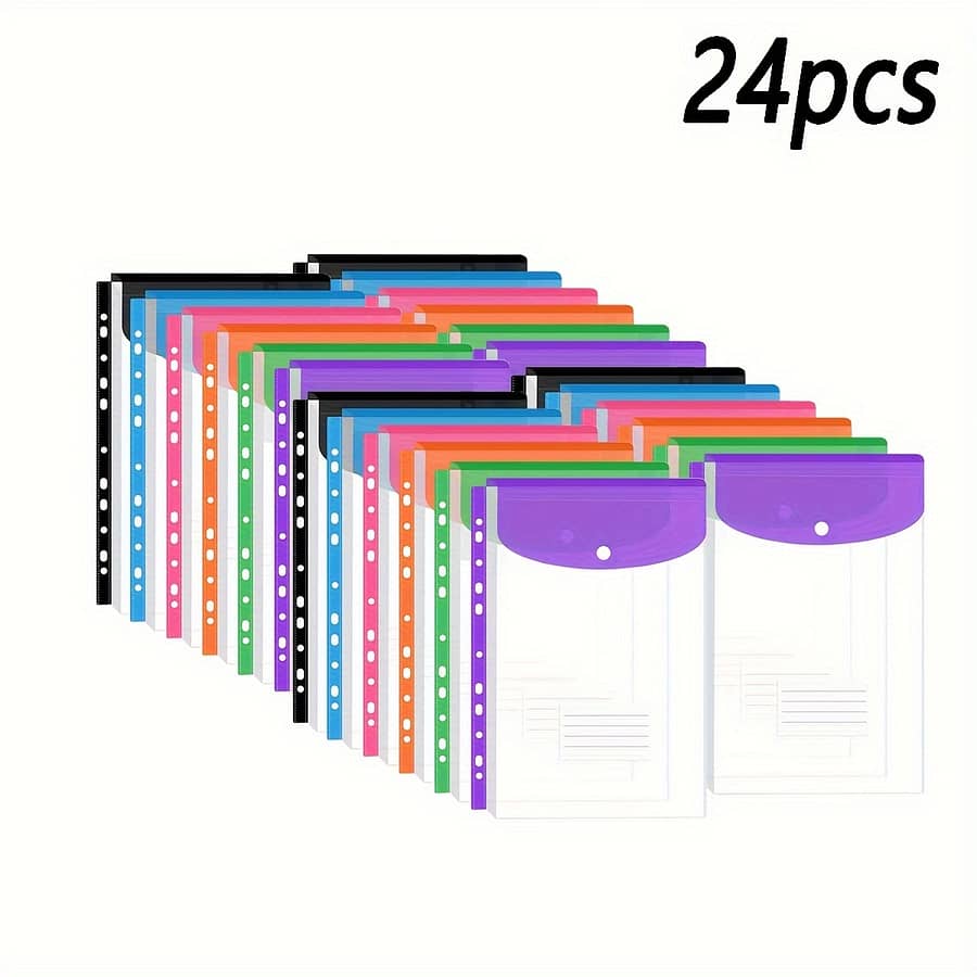 24pcs Vertical File Folders With Labels & Snap Closure – 11-hole Pvc Binder Pouches For Home Office Organization Education & Crafts Shop Online at Dubai Trades 2