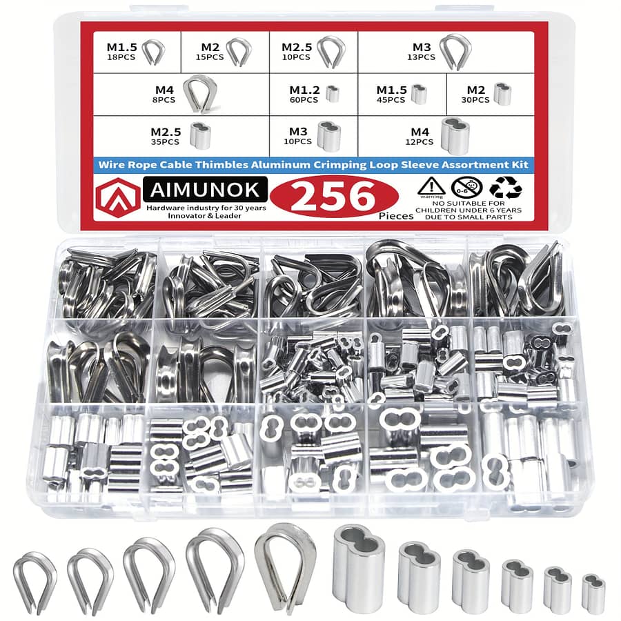 256pcs 304 Stainless Steel Wire Rope Cable Thimbles Combo And Aluminum Crimping Loop Sleeve Assortment Kit For Wire Rope Cable Thimbles Rigging Business, Industry & Science Shop Online at Dubai Trades 2