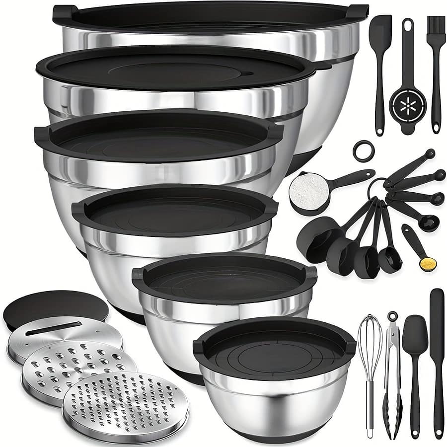26pcs Stainless Steel Mixing Bowl Set With Lids & Grater – Bottoms For And Storage Bakeware Shop Online at Dubai Trades 2