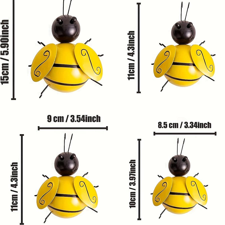 [2d Flat] 4pcs Metal Bee Decorations, 3d Iron Artistic Sculpture, Metal Bee Wall Decor, For Garden Yard Fence, Lawn, Bedroom Wall Decoration, Room Decor Arts, Crafts & Sewing Shop Online at Dubai Trades 2