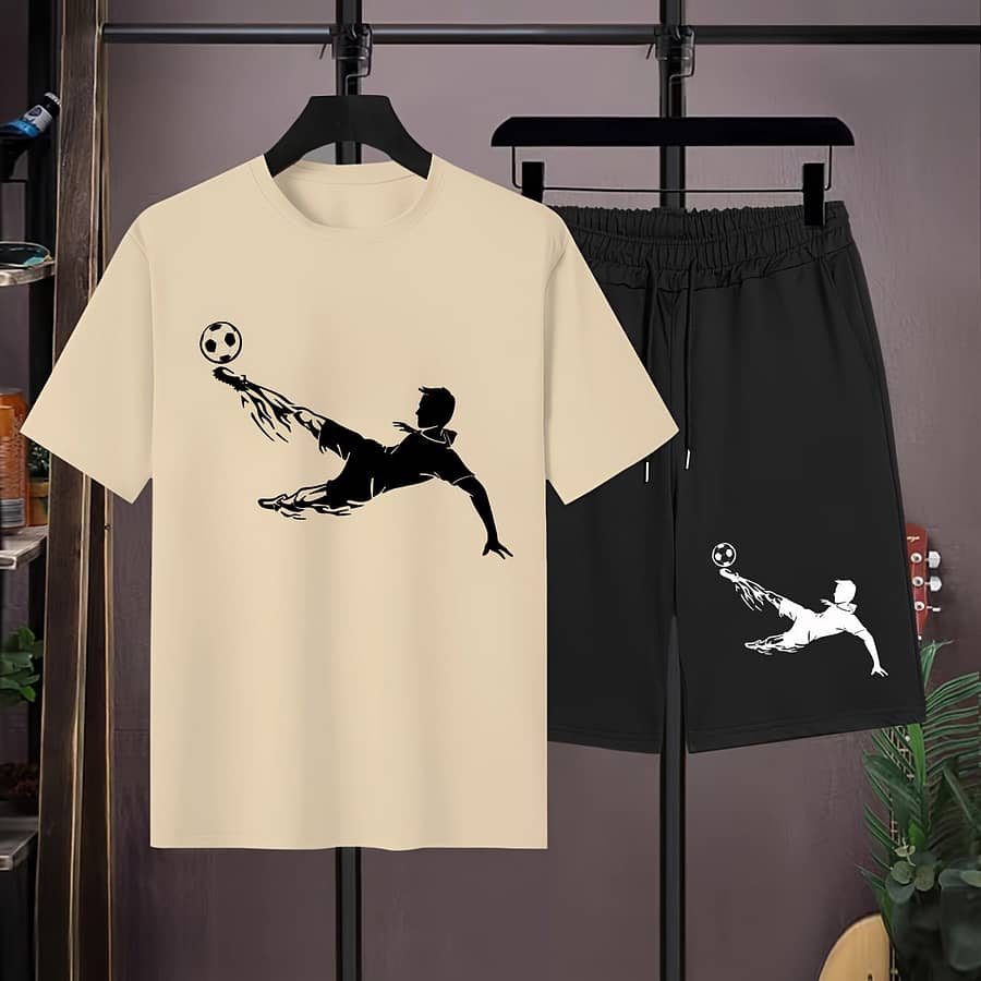 2pcs Boys Casual Print Comfortableversatile Short Sleeve T-shirt & Shorts Set,cool, Lightweight And Comfy Summer Clothes, For Outdoor Boys Shop Online at Dubai Trades 2