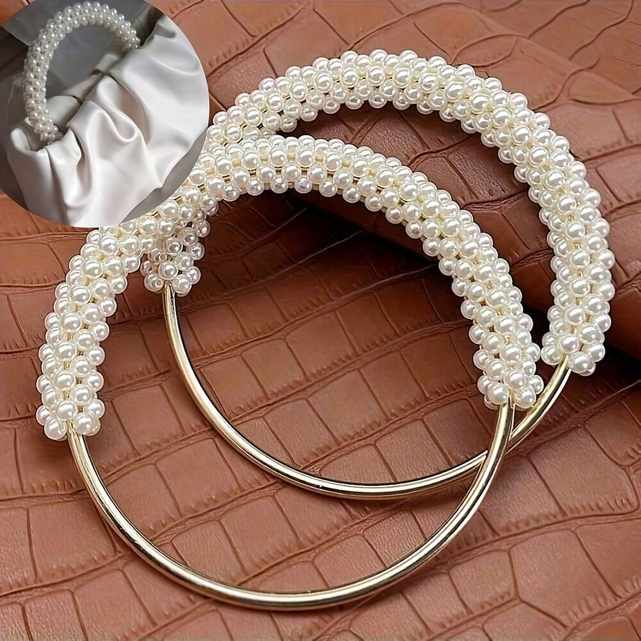 2pcs Elegant White Glossy Beads Handles For Handbag, Round Metal Purse Frames, Diy Sewing Craft, Women’s Bag Accessory, Stylish Bag Making Parts Diy Wallet Making Arts, Crafts & Sewing Shop Online at Dubai Trades 2