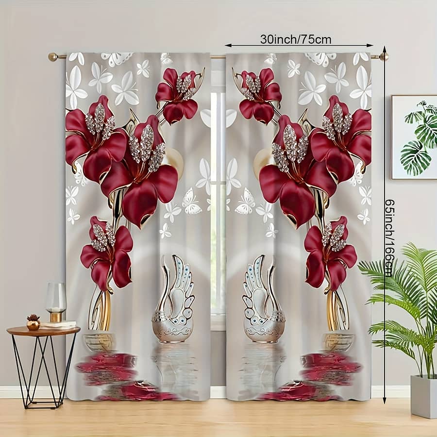 2pcs Floral Printed Curtains, Rod Pocket Window Drapes, Window Treatments For Bedroom Living Room, Home Decoration, Room Decoration Curtains & Drapes Shop Online at Dubai Trades 2