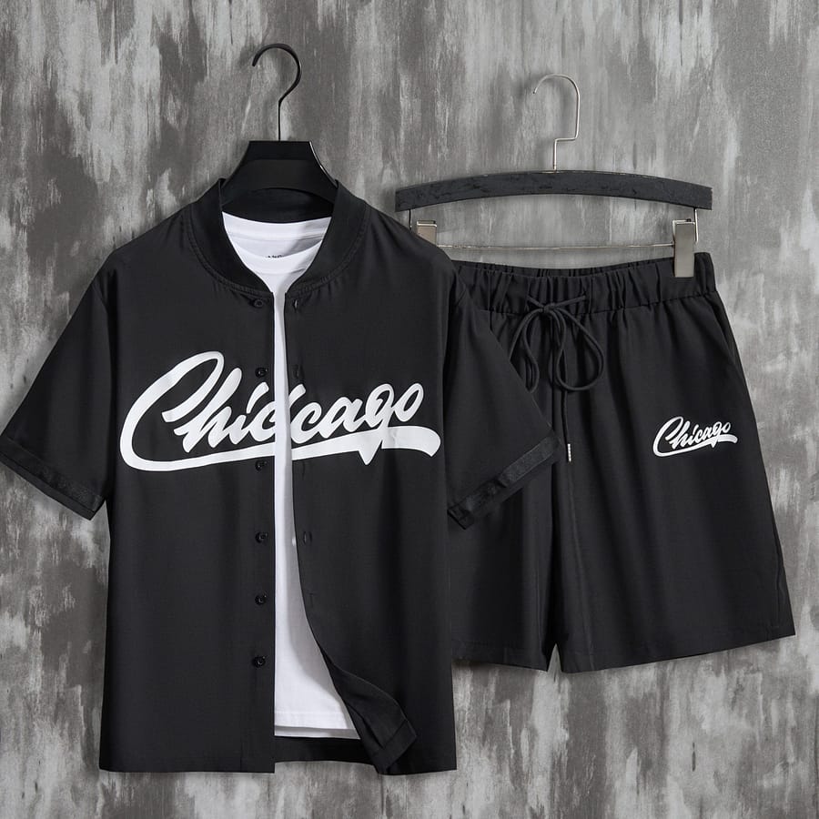 2pcs Letter Print Trendy Outfits For Men, Casual Short Sleeve Baseball Jersey Shirts And Drawstring Shorts Set For Summer, Men’s Clothing Vacation Workout Active Shop Online at Dubai Trades 2