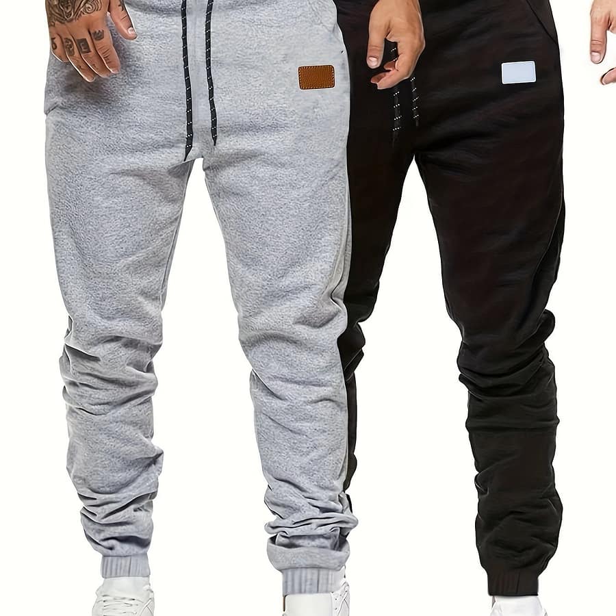 2pcs Men’ Drawstring Footed Sweatpants Men’s Casual Slightly Stretch Joggers For Spring Autumn Running Jogging, Outdoor Cloth Active Shop Online at Dubai Trades 2