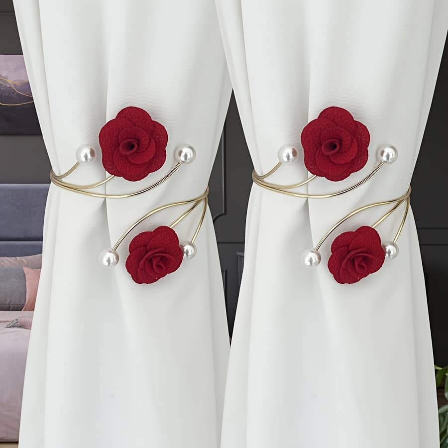 2pcs Rose Curtain Tiebacks, Metal And Polyester Floral Curtain Clips For Various Curtain Storage And Decoration Holdbacks Shop Online at Dubai Trades 2