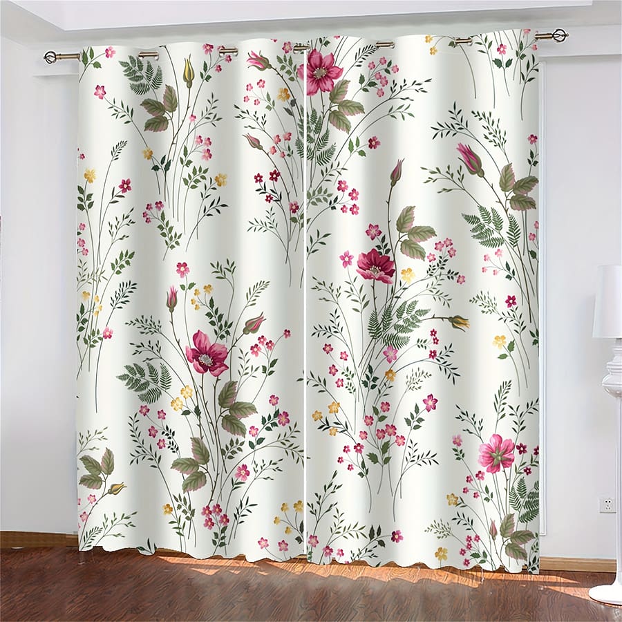 2pcs, Spring Plant Flower Digital Printing Living Room Curtains, 12 Perforated Curtains For Living Room Furniture Decoration Curtains & Drapes Shop Online at Dubai Trades 2