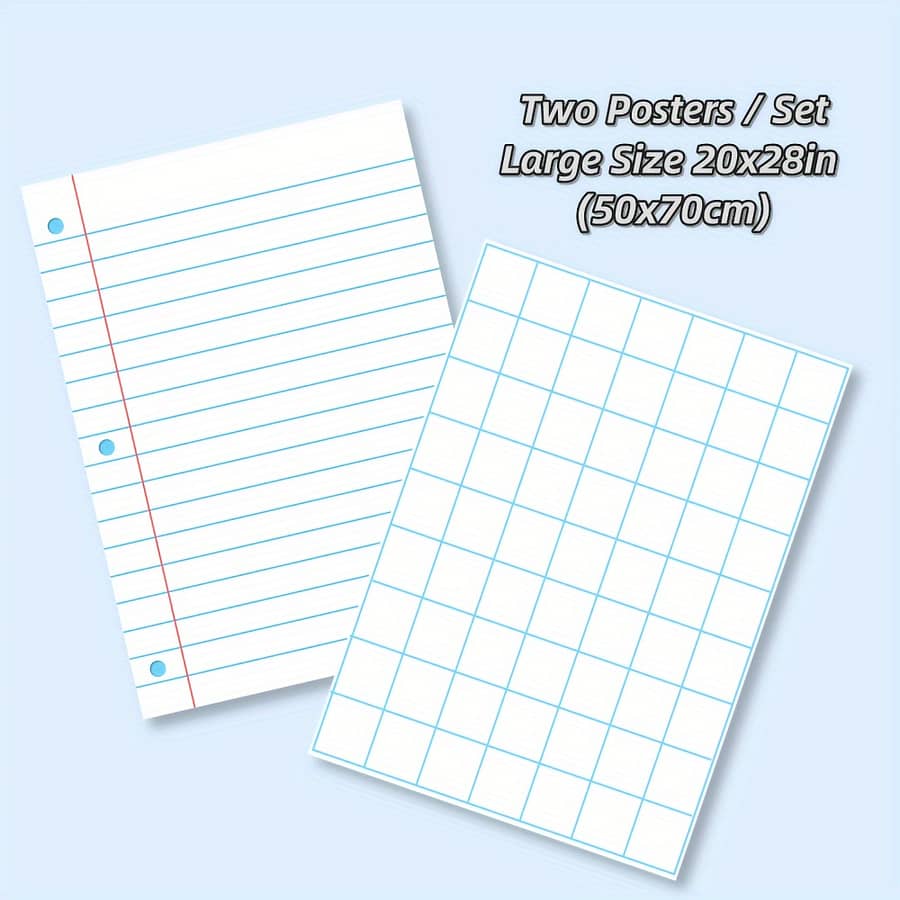 2pcs/set 20x28inch Laminated Dry Erase Posters Sets, Large Quadrille Grid White Lined Poster Chart For Classroom Home And Office Halloween Christmas Gift Handwriting Aids Shop Online at Dubai Trades 2