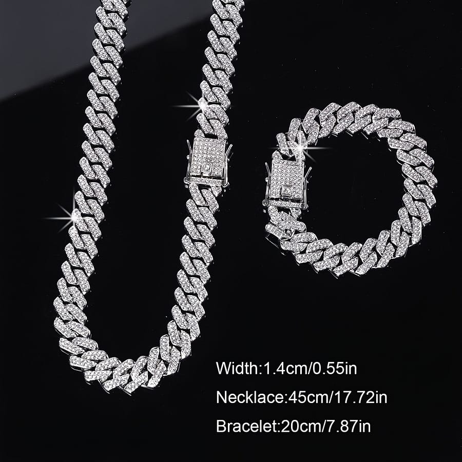 2pcs/set Trendy Necklace Plus Bracelet Punk Style Hip Hop Chain Jewelry Set Suitable For Men And Decor For Unisex Jewelry Clothing, Shoes & Jewelry Shop Online at Dubai Trades 2