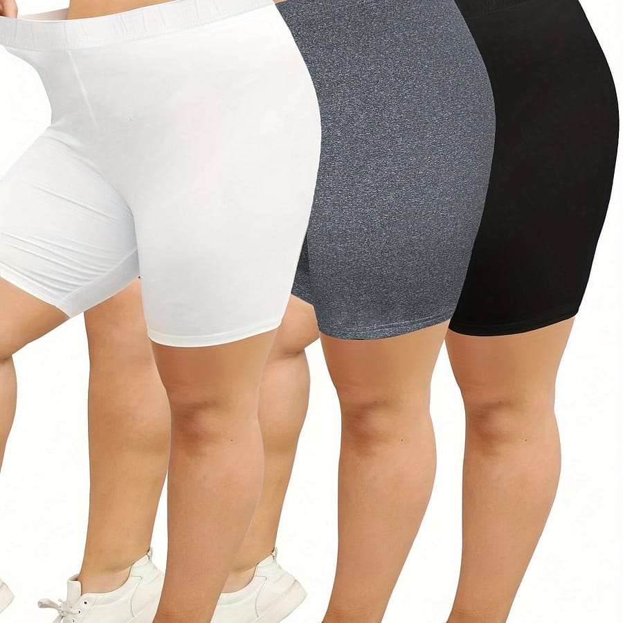 3 Packs Plus Size Solid Simple Skinny Shorts, Casual Elastic Waist Stretchy Leggings For , Women’s Plus Size Clothing Clothing Shop Online at Dubai Trades 2