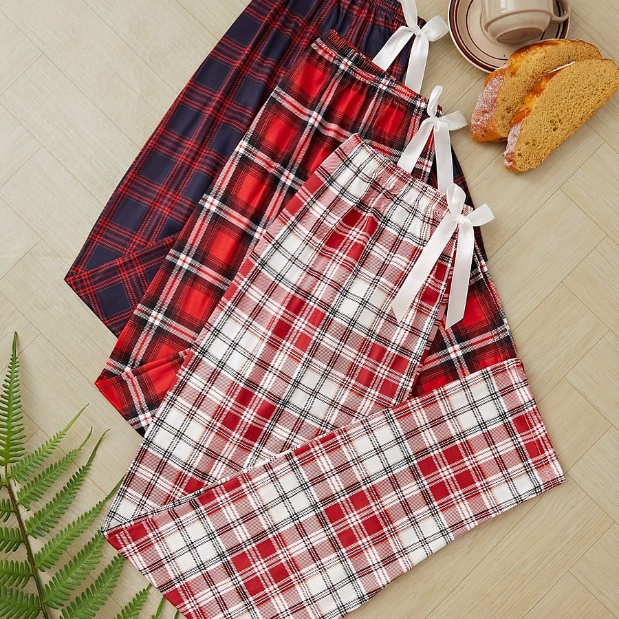 3 Sets Of Plaid Print Front Bow Pajama Pants Bottoms Shop Online at Dubai Trades 2