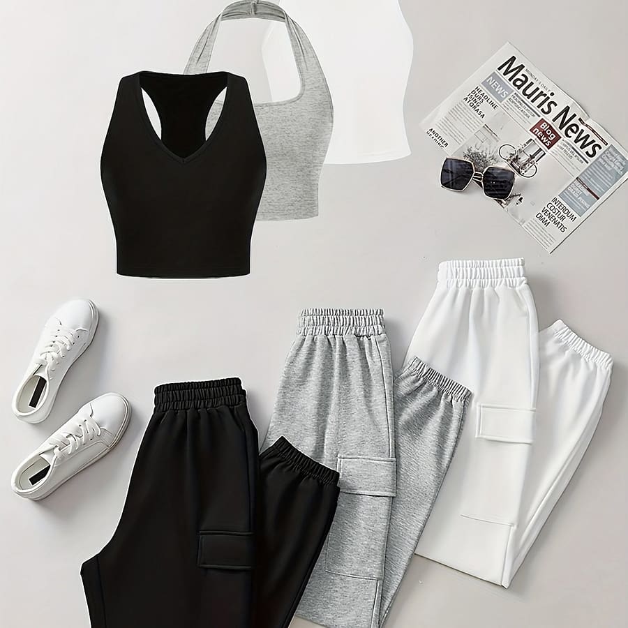 3- Top And Cuffed Long Pants Set, Backless Clothing Shop Online at Dubai Trades 2