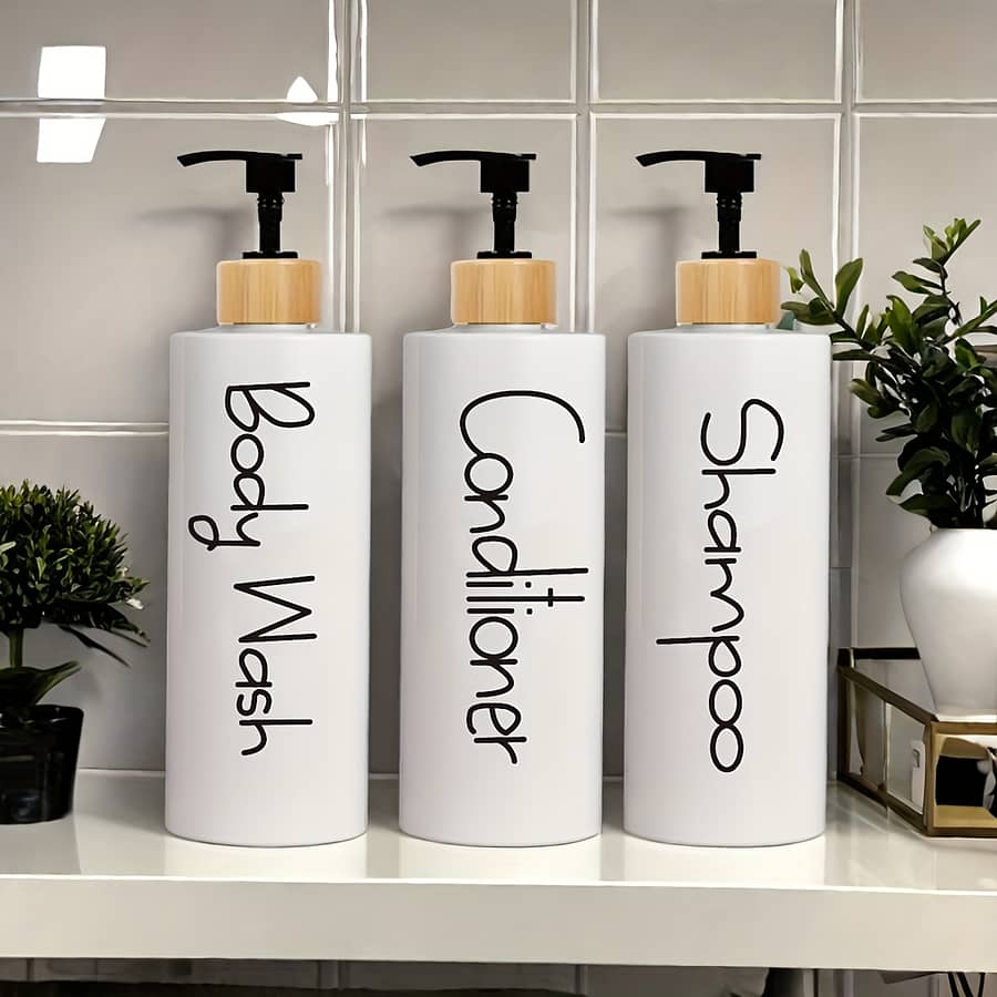 3-pack Minimalist Bathroom Dispenser Bottles, Plastic, Unscented Shampoo, Conditioner, Body Wash Containers Beauty & Personal Care Shop Online at Dubai Trades 2