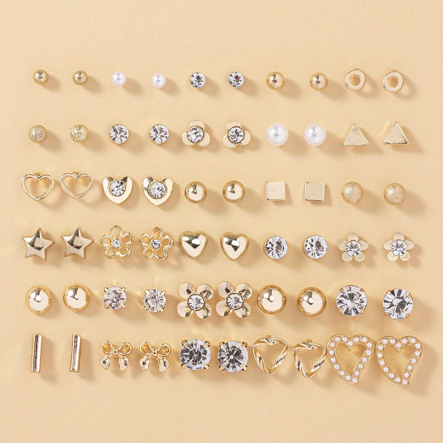 30 Pairs Stud Set With Shiny Rhinestone Decor Zinc Alloy Jewelry Clothing, Shoes & Jewelry Shop Online at Dubai Trades 2
