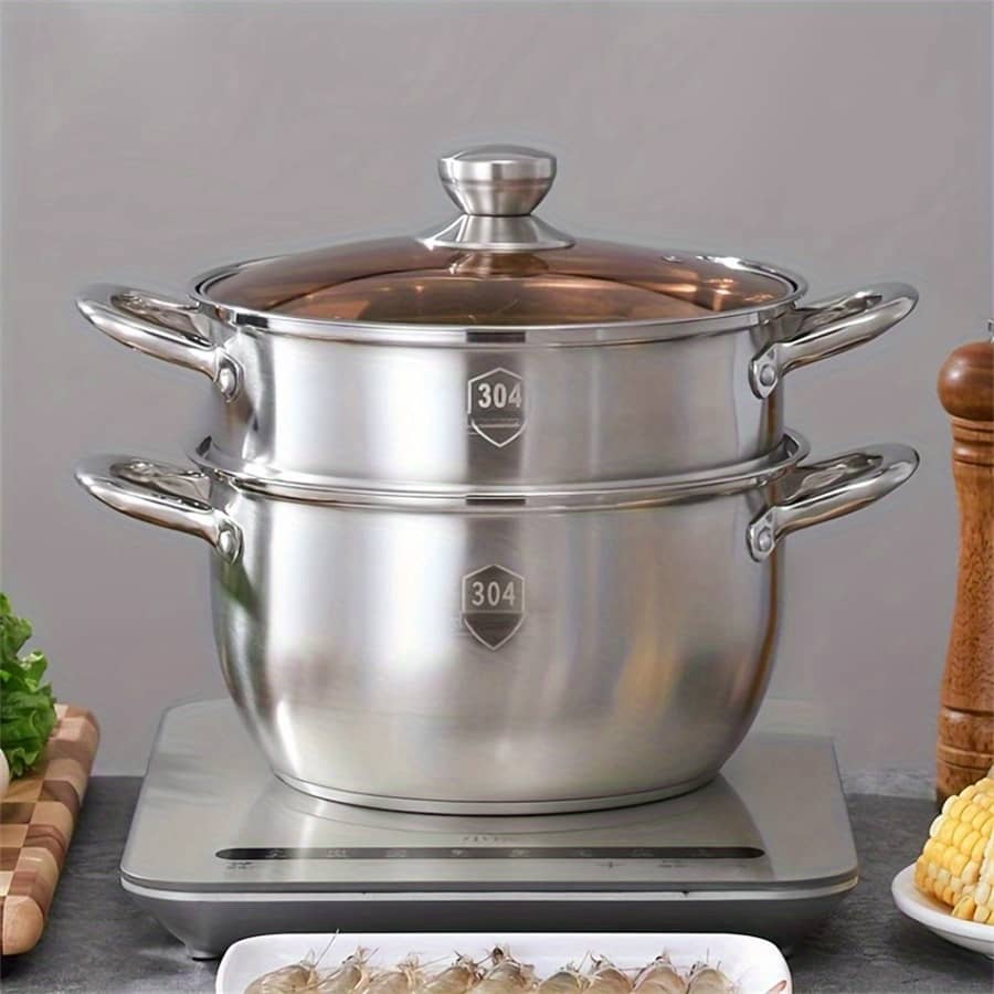 304 Stainless Steel Food-grade Steamer Pot Set, Thickened 5-layer Composite Bottom, For Steaming And Soup Cooking, Seafood Steamer With Transparent Lid Cookware Shop Online at Dubai Trades 2