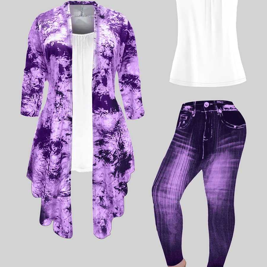 3pcs Elegant Ladies Fashion Set, Polyester High Stretch Crew Neck Camisole Printed Coat And Printed Pants Three-piece Suit Clothing Shop Online at Dubai Trades 2