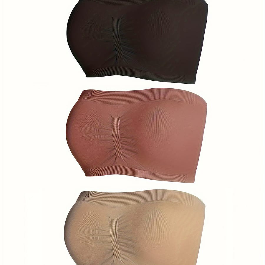 3pcs Elegant Women’s Strapless Bandeau Bras – Seamless, Wireless, No Padding, Nylon & Elastane , Hand Washable – Available In Black, Beige, White Clothing, Shoes & Jewelry Shop Online at Dubai Trades 2