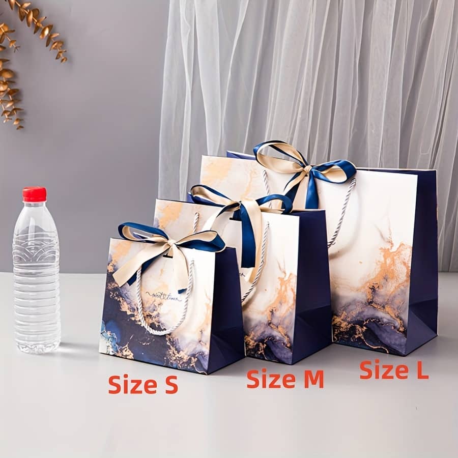 3pcs Gift Wrapping Bags (with Ribbon) Marble Pattern Paper Bags With Handles For Gifts Box Packs Shop Online at Dubai Trades 2