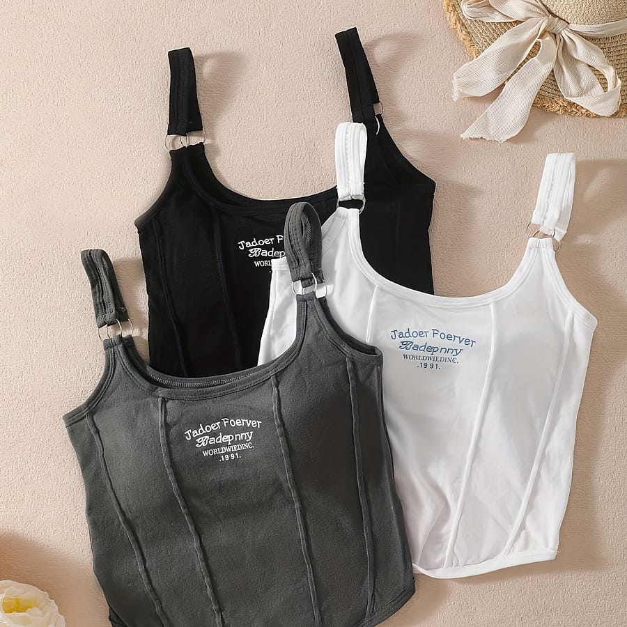 3pcs Letter Print Ring Linked Wireless Cami Bra, Sexy Comfy Push Up Bra, Women’s Lingerie & Underwear Bras Shop Online at Dubai Trades 2