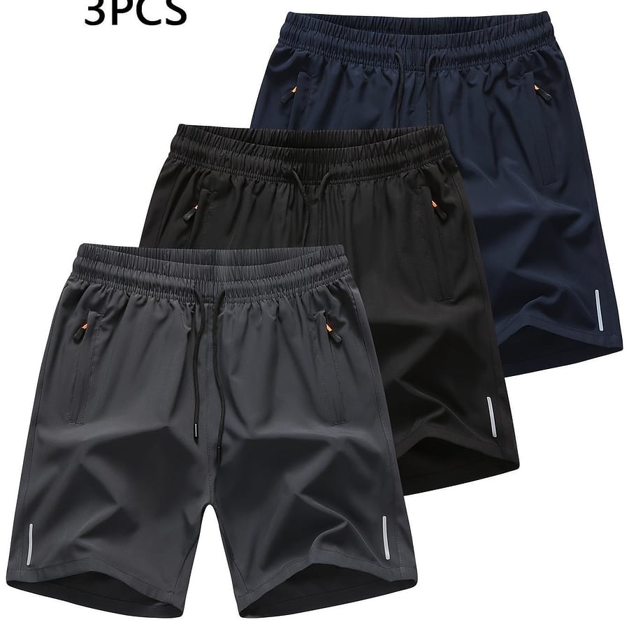 3pcs Men’ Drawstring Casual Sports Shorts – Breathable, High-stretch Polyester Blend For Outdoor Activities Active Shop Online at Dubai Trades 2