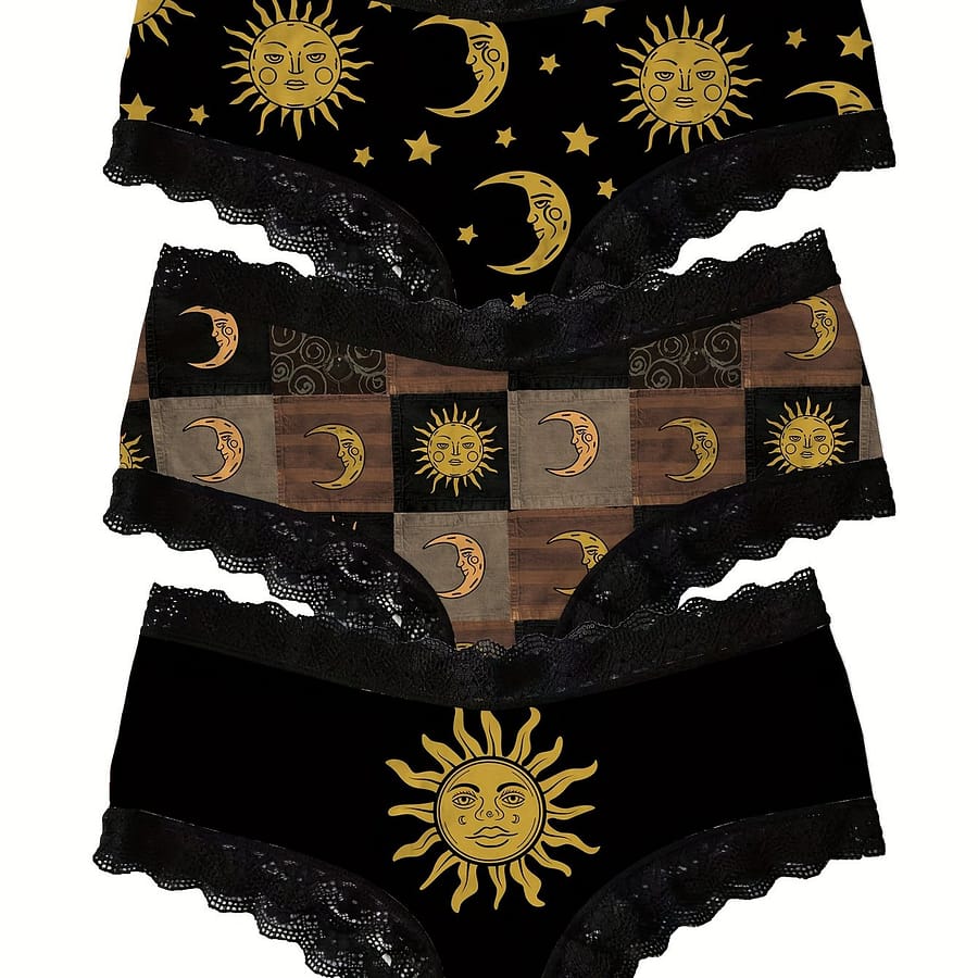 3pcs Print Lace Trim Briefs, Comfy Breathable Stretchy Intimates Panties, Women’s Lingerie & Underwear Bikinis Shop Online at Dubai Trades 2