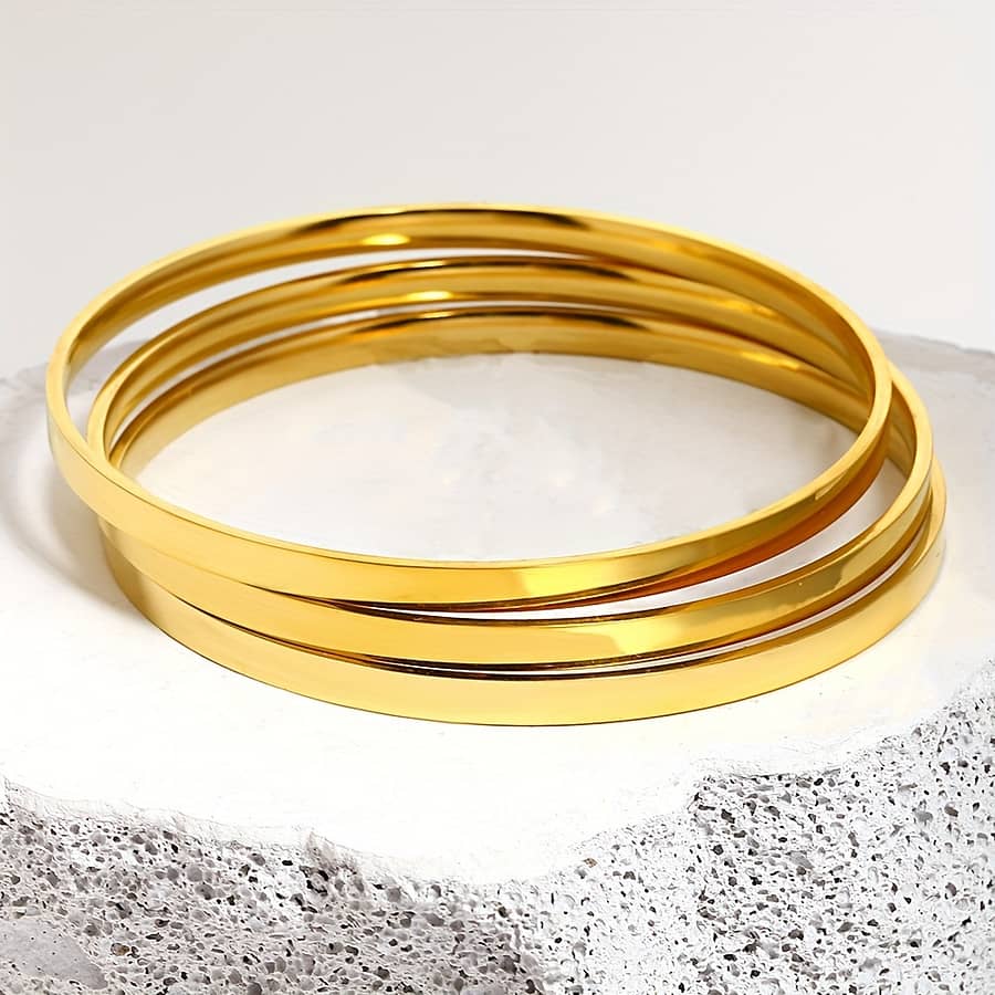 3pcs Simple Stainless Bracelet For Men Women Vintage Golden Silvery Plain Waterproof Bangle Bangle Shop Online at Dubai Trades 2