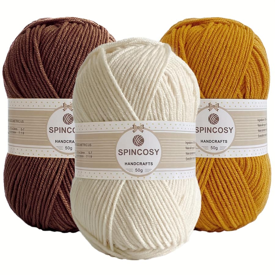 3pcs Spincosy Handcrafts Crochet Yarn Set – 150g, 425yd, 100% Acrylic In Brown, Beige, & Yellow – Soft, Fluffy Knitting Yarn With Easy Definition For Beginners, Yarn Crochet Arts, Crafts & Sewing Shop Online at Dubai Trades 2