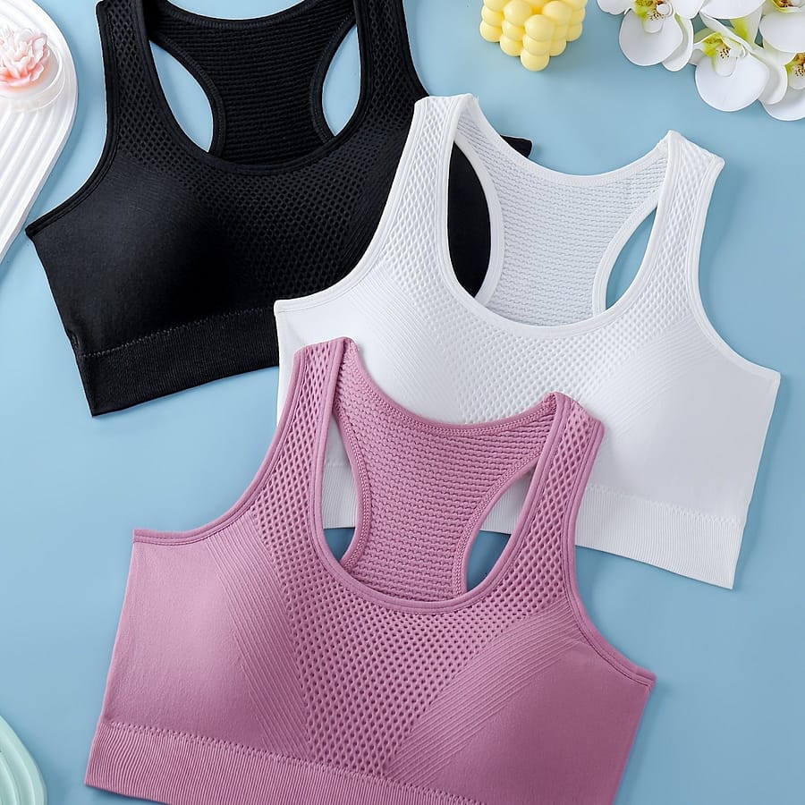3pcs Sports Bras For Women, Breathable Back Yoga Fitness Running Tank Tops, Outer Wear Vest Active Underwear Shop Online at Dubai Trades 2