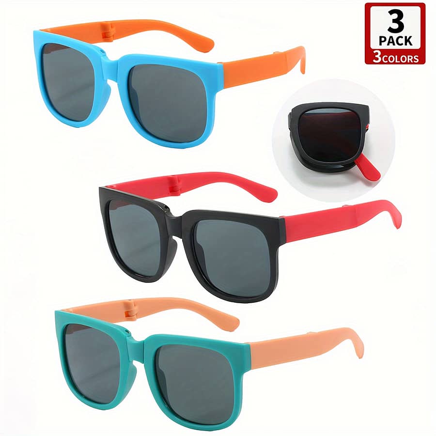 3pcs Unisex Kids’ Folding Square Pc Fashion Retro Glasses, 3 Colors, Decorate, Casual, With Portable Design, For Youth Accessories Shop Online at Dubai Trades 2
