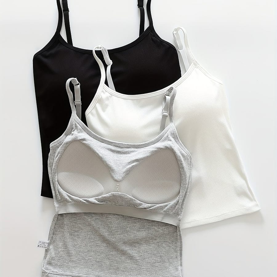 3pcs With Padding Vest Top, Simple Breathable Cami Top, Women’s Lingerie & Underwear Camisoles & Tanks Shop Online at Dubai Trades 2