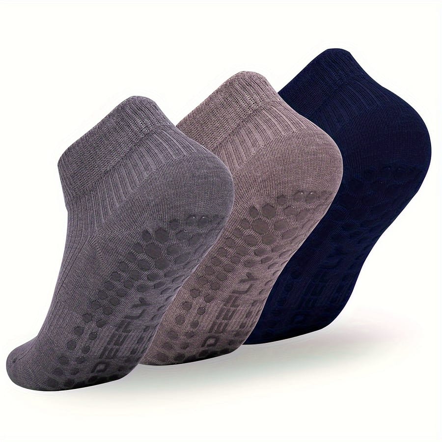 3pcs Women’s Non-slip Yoga Socks – Breathable, Sweat Absorbent Pilates Socks In Assorted Colors (light Gray, Dark Gray, Navy Blue) – Grip Enhanced Design For Stability Clothing Shop Online at Dubai Trades 2