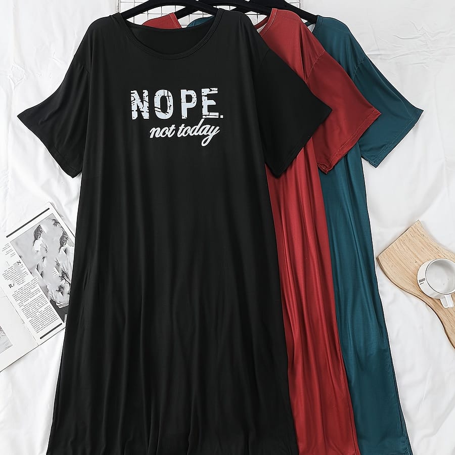 3pcs Women’s Plus Casual Sleep Dress, Plus Size Letter Graphic Short Sleeve Round Neck Tee Nightdress Clothing, Shoes & Jewelry Shop Online at Dubai Trades 2