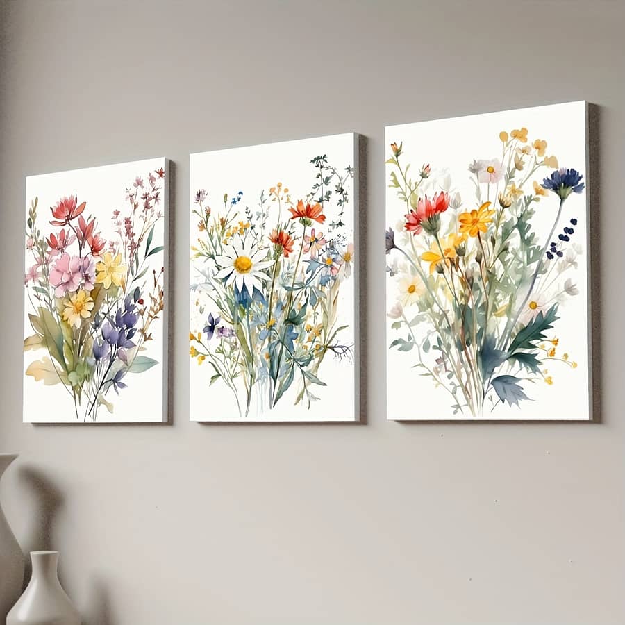 3pcs/set Framed Canvas Painting, Wall Bundle Flower , Thickened Home Decor Wall Art, Bedroom And Living Room Home & Kitchen Shop Online at Dubai Trades 2