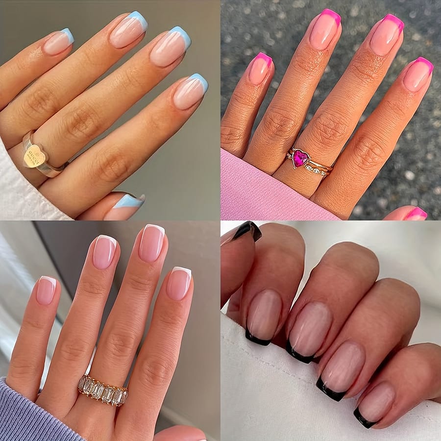 4 Packs (96 Pcs) Glossy Short Square Press On – French Tip Fake – False For Women Girls Beauty & Personal Care Shop Online at Dubai Trades 2