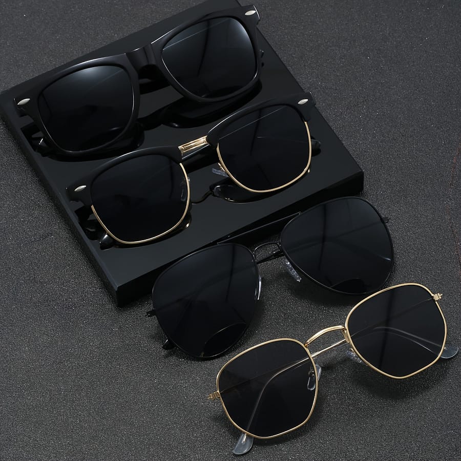 4 Pairs Of Men’ Rice Nail Geometric Irregular & Oval Street Fashion Glasses Suitable For Daily Commuting And Business Use Accessories Shop Online at Dubai Trades 2