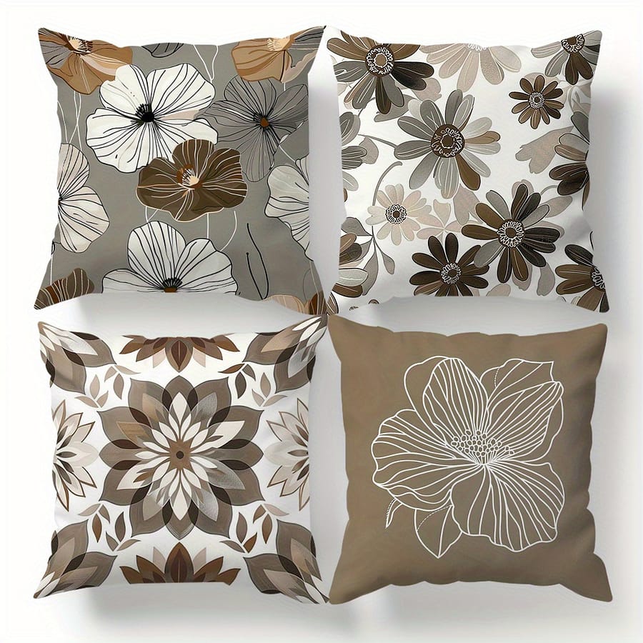 4-pack Geometric Floral Pattern Throw Pillow Covers, 45x45cm, Velvet, Woven, Contemporary Style, Machine Washable, Zipper Closure – Polyester 100% Decorative Pillows Shop Online at Dubai Trades 2