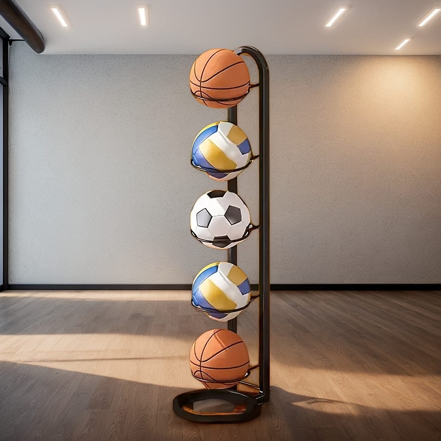 4-tier Black Metal Sports Ball Organizer – Versatile Storage Rack For Basketball, Soccer, Volleyball & More – Durable Home Gym/sports Room Accessory, Basketball Accessories Accessories Shop Online at Dubai Trades 2