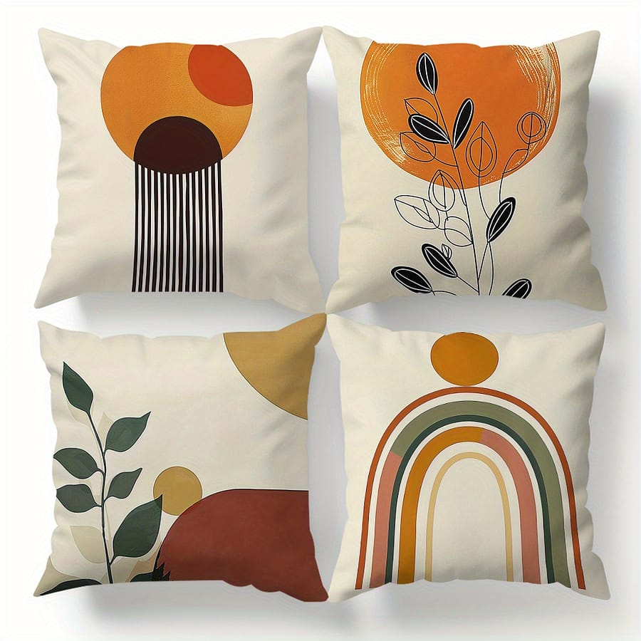 4pcs Bohemian Plant Design Throw Pillow Covers, 18×18-inch (45x45cm), Contemporary Style, Velvet, Single-sided Print, For Sofa & Bed Decor Decorative Pillows Shop Online at Dubai Trades 2