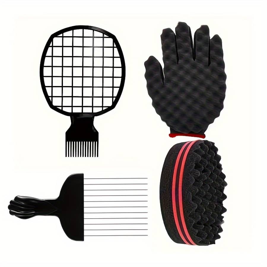 4pcs Hair Sponge Set With Sponge Glove, Metal Hair Pick Comb, Detangler Nylon Bristle Twist Comb For Hair – Coil Hair Barber Salon Use Beauty & Personal Care Shop Online at Dubai Trades 2