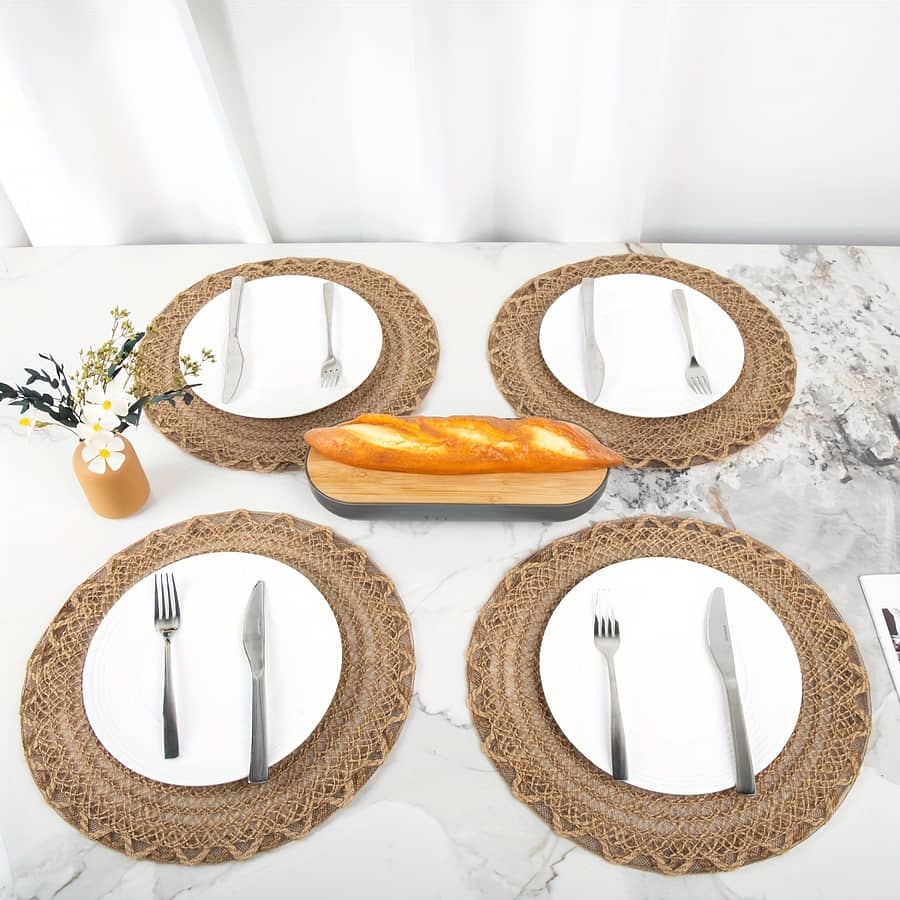 4pcs Jute Stitched Outer Circle Wavy Braided Placemats Non-slip Table Mats Table Decoration Home & Kitchen Shop Online at Dubai Trades 2