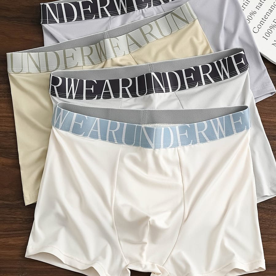 4pcs Men’ Boxer Briefs – Soft, Breathable, High-elasticity Sports & Casual Underwear With “underwear” Waistband Print In Assorted Colors (beige, Light Gray, Dark Blue-gray, White) Boxer Briefs Shop Online at Dubai Trades 2