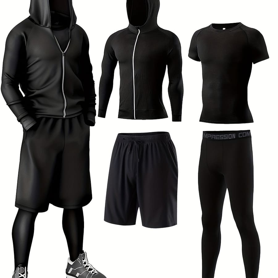 4pcs Set, Polyester 95% Elastane 5% Knit Fabric, Crew Neck Hoodie, Solid Color, Breathable Quick-dry For Running, Fitness, Cycling & Outdoor Activities Active Shop Online at Dubai Trades 2
