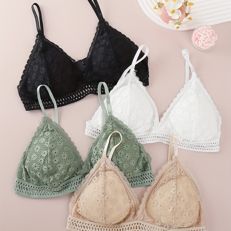 4pcs Solid Lace Wireless Cami Bra, Sexy Comfy Push Up Bra, Women’s Lingerie & Underwear Bras Shop Online at Dubai Trades 2