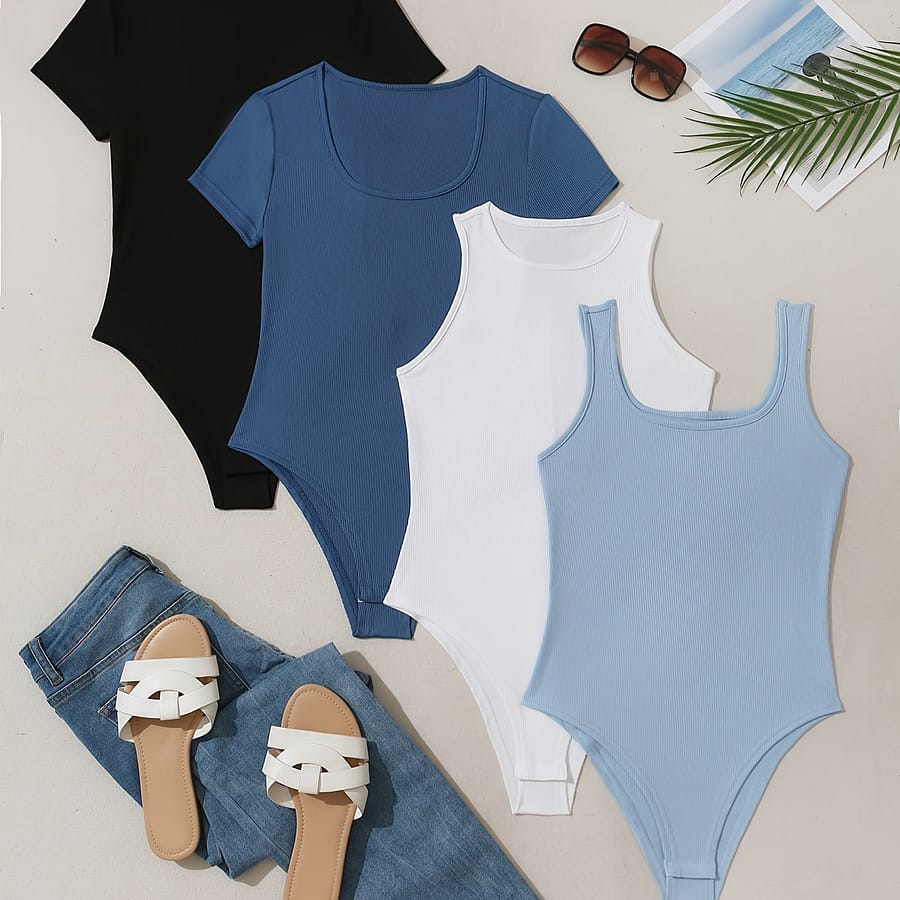 4pcs Women’s Sleeveless Turtleneck Tank Tops – Soft, Comfortable, And Slim Fit For Spring/summer, Made With Solid Colors, Including White, Black, Yellow, And More. Bodysuits Shop Online at Dubai Trades 2