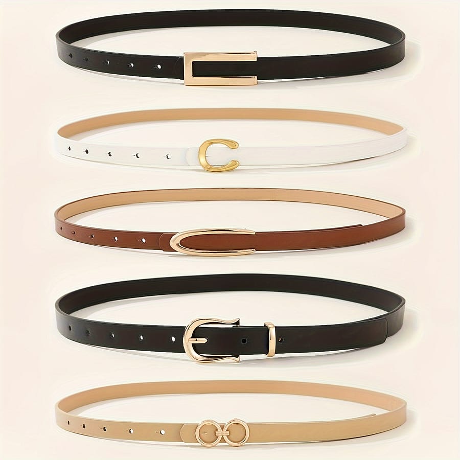 5-pack Women’s Belts Set, Casual With & Shape Alloy Buckle, Non-textile , Ideal For Beach, Weekend Casual & Night Out – Size Accessories Shop Online at Dubai Trades 2